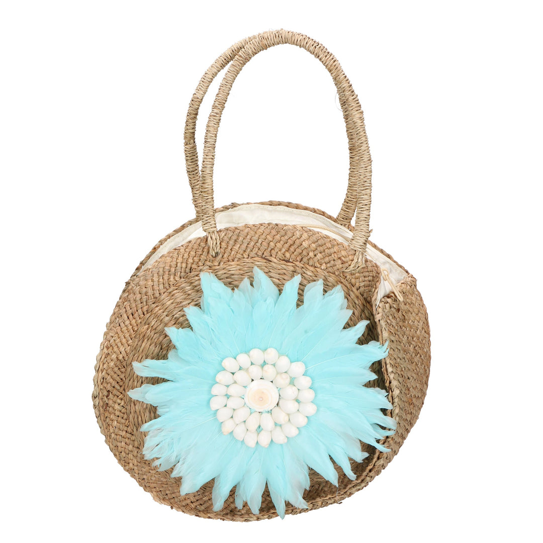 Borsa a mano da Donna in Paglia Intrecciata a mano | Gave Lux | GLX228812123FBG-AZZURRO