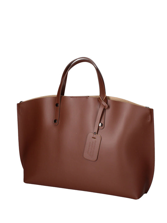 2094-L131_MARRONE Borsa a spalla da donna In Vera pelle