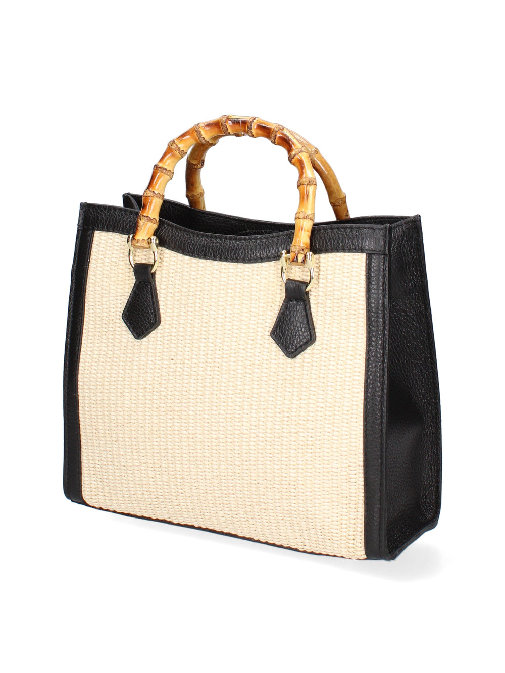 Damenhandtasche aus Leder- und Stoffmix