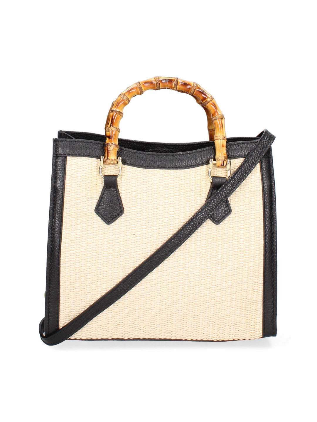 Damenhandtasche aus Leder- und Stoffmix