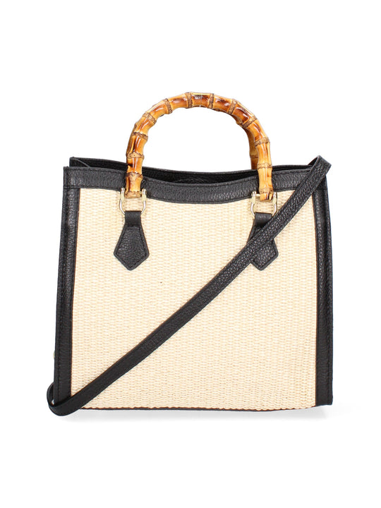 Damenhandtasche aus Leder- und Stoffmix