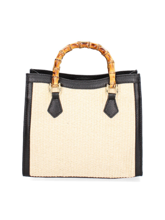 Damenhandtasche aus Leder- und Stoffmix
